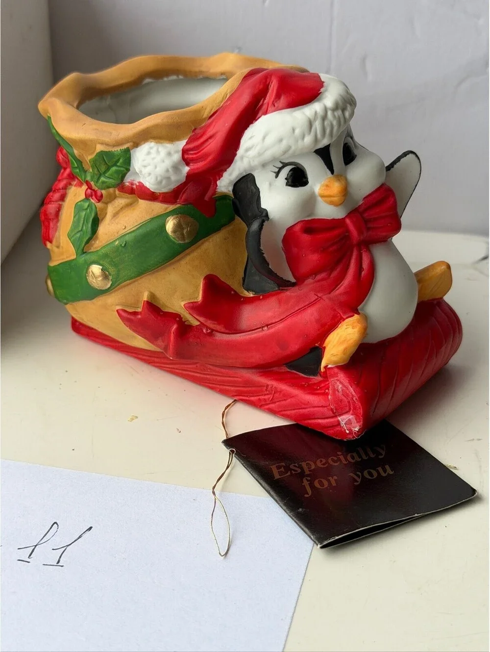 Vintage 1989 House of Lloyd Penguin Candy Dish Christmas Decor S-11